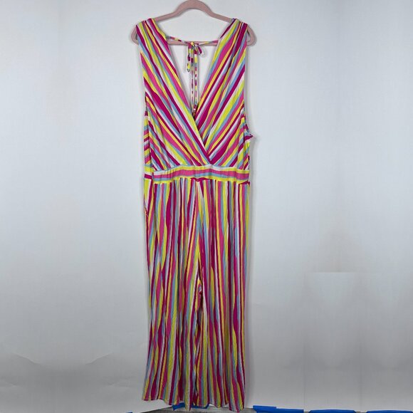2/$30 Torrid Striped Surpliced Sleeveless Jumpsuit Super Soft Pink Multi #A1240 - Picture 4 of 9